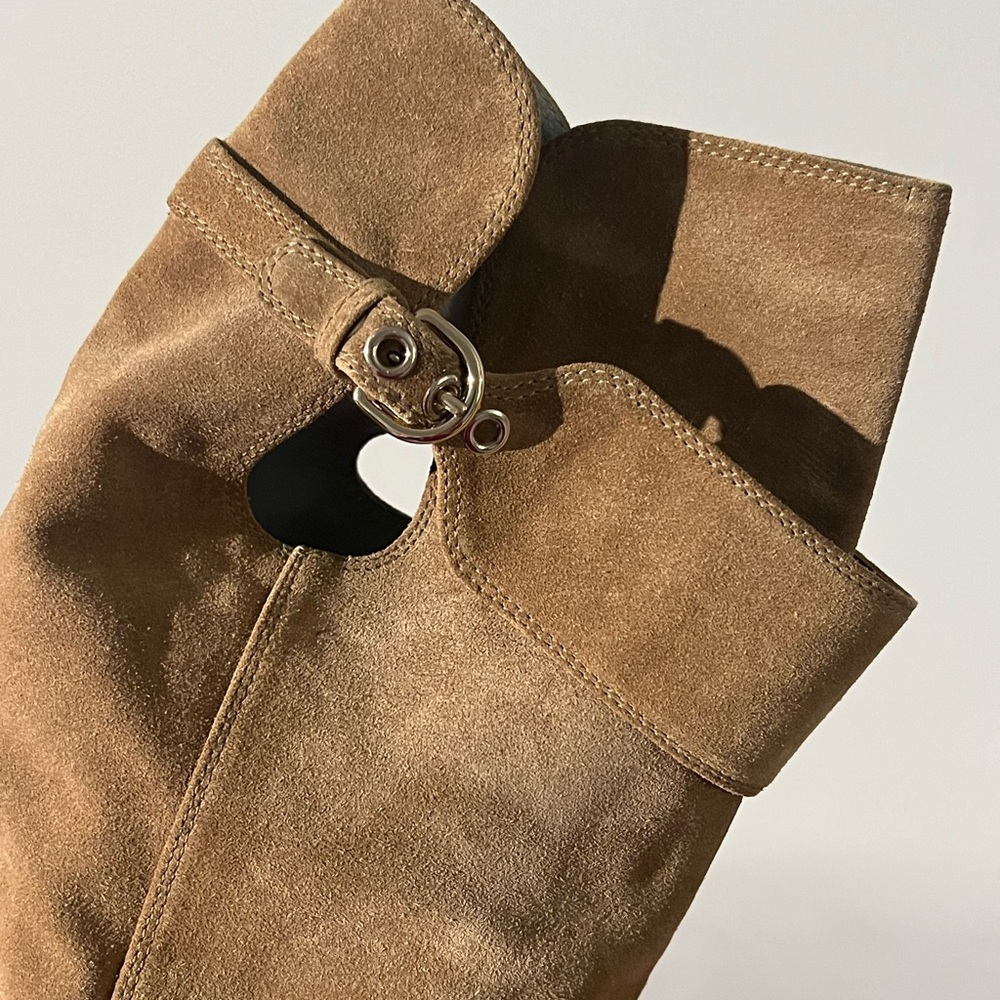Sergio Rossi Tan Suede Slouch Knee Boots with Buckle - Picture 9 of 15
